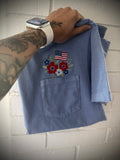 Red White & Blue Embroidered Pocket Tee